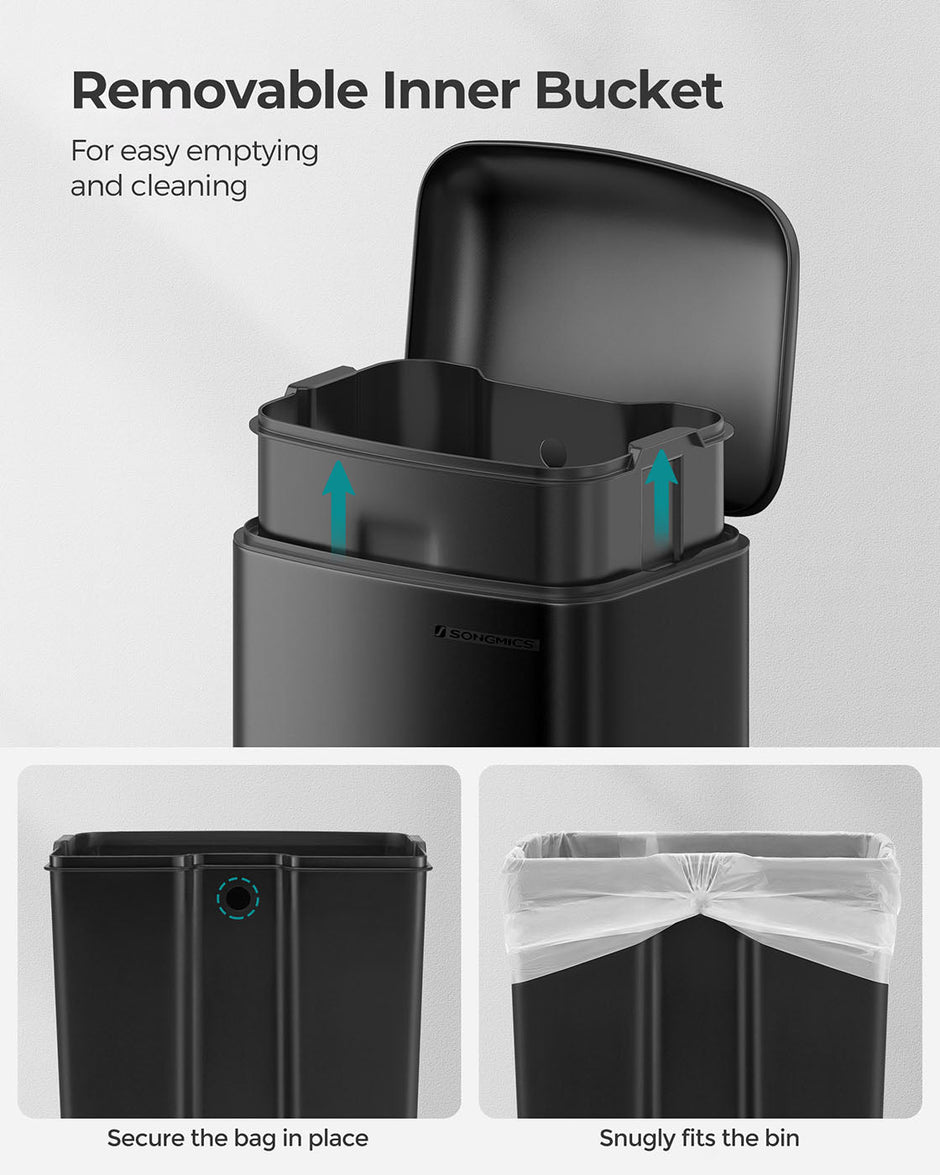 Step Trash Can – Stainless Steel – Black – Soft Close Lid with Inner Bucket