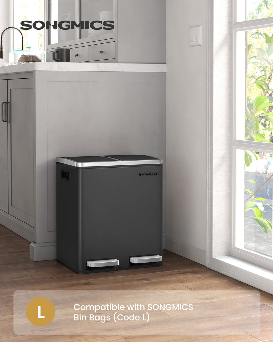 Trash Can – Stainless Steel – Silver – 30 L Dual Compartment for Recycling