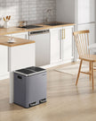 Double Kitchen Bin – Stainless Steel – Silver – Includes 15 Liners for Recycling and Waste