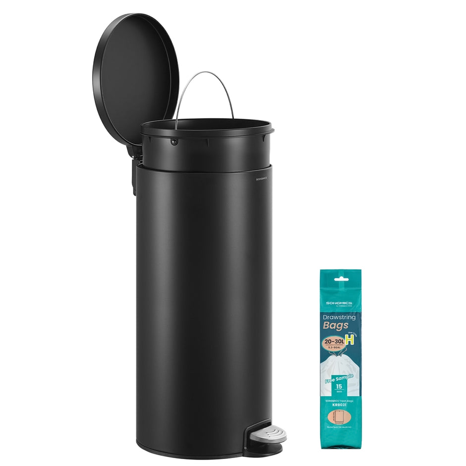 Kitchen Trash Can - 30L - Steel - Metal Pedal - Soft-Close Lid