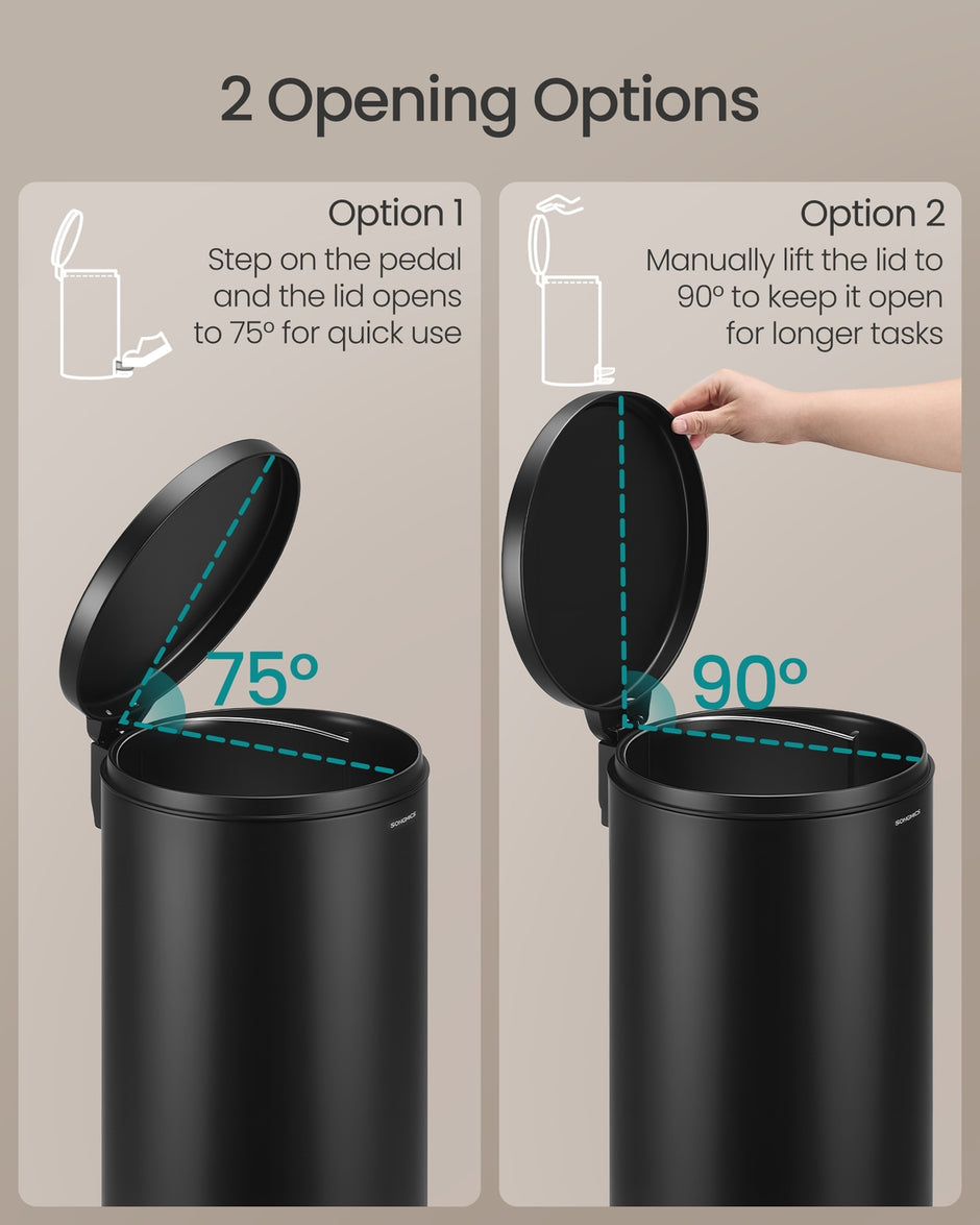 Kitchen Trash Can - 30L - Steel - Metal Pedal - Soft-Close Lid