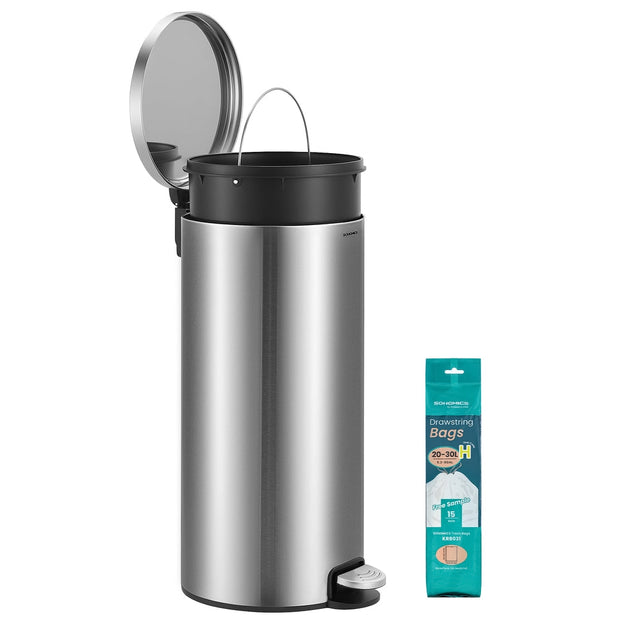 Kitchen Trash Can - 30L - Steel - Metal Pedal - Soft-Close Lid