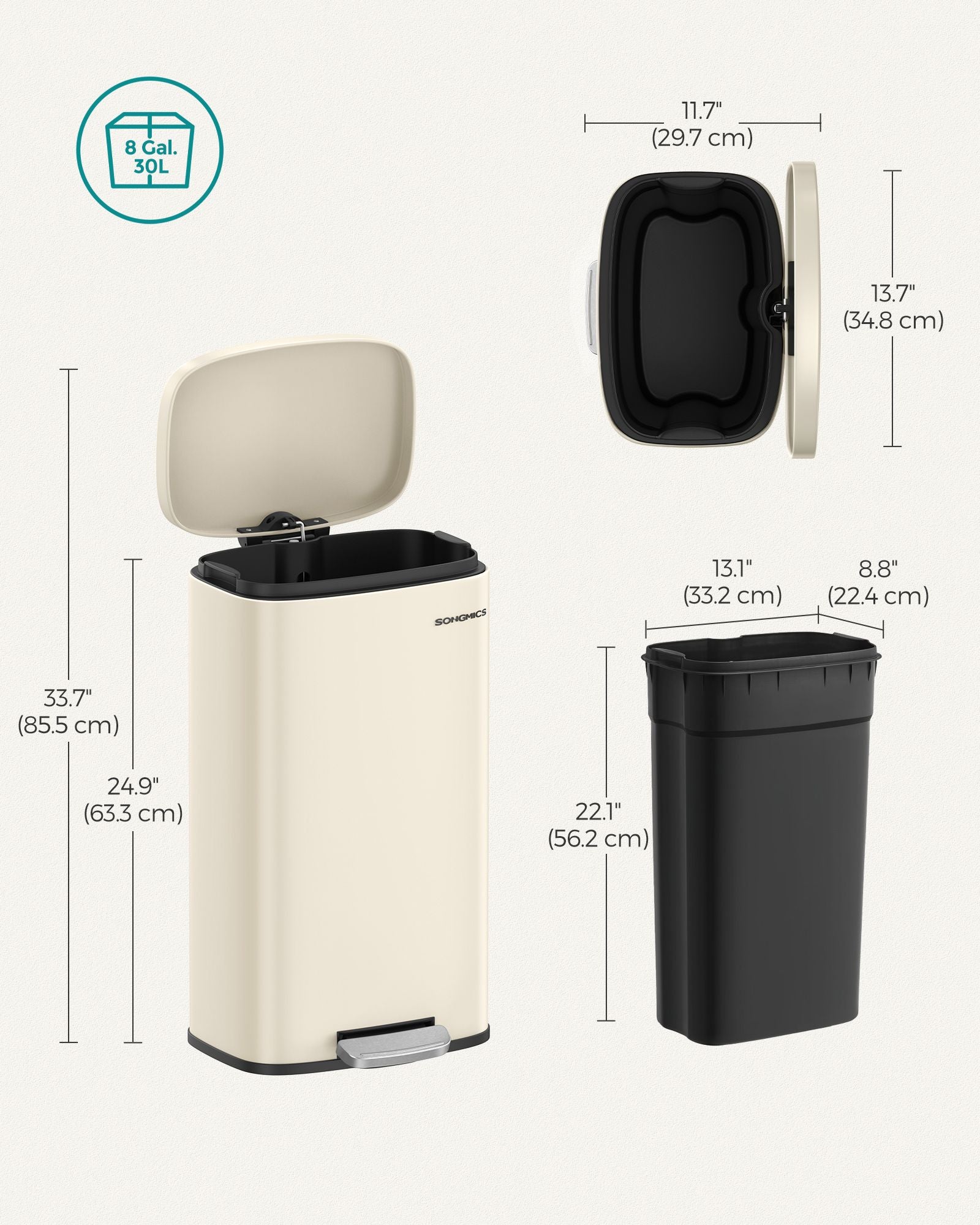 30L Stainless Steel Pedal Kitchen Bin – Soft Close – Odour Proof – Hygienic Design