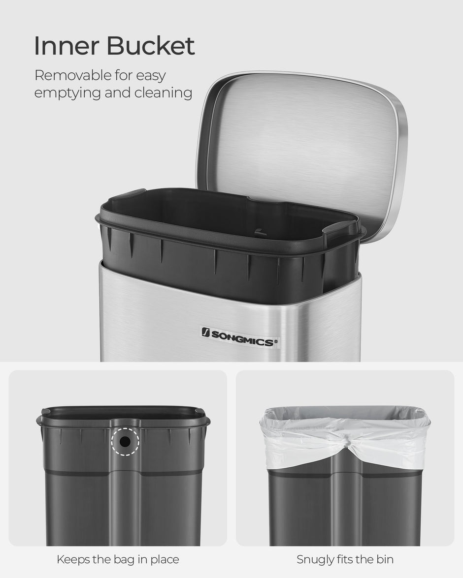 Pedal Trash Bin – Stainless Steel – Silver – 30 Litre, Soft Close, Odour Proof, Hygienic