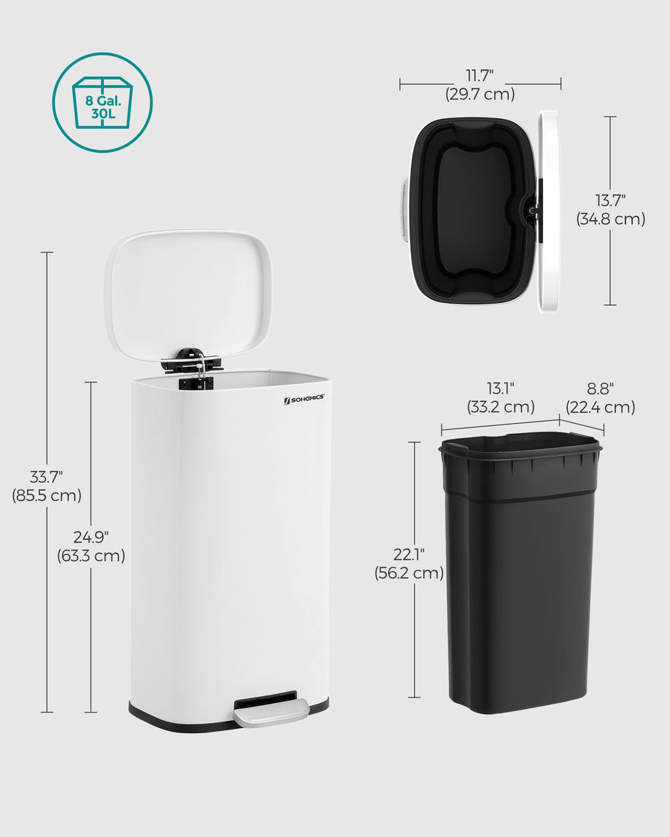 Pedal Trash Can – Stainless Steel – Silver – 30L Capacity, Soft Close and Odour Proof