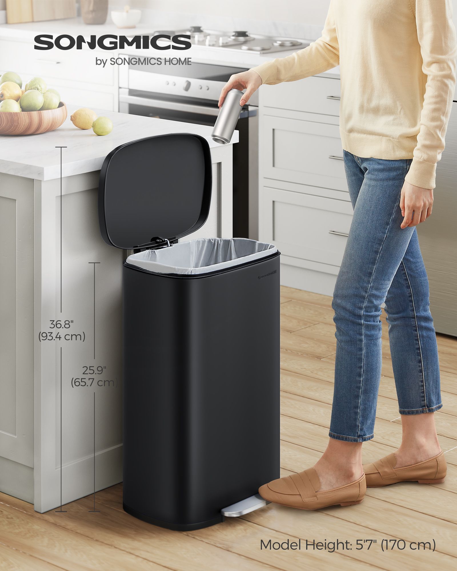 Pedal Bin – Steel – Ink Black – 50L Capacity with Soft Close Feature