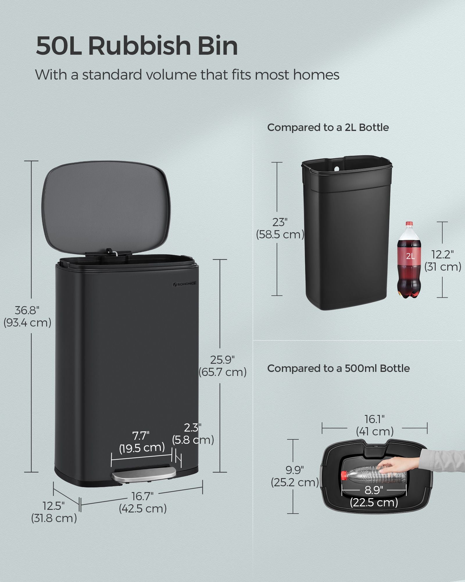 Pedal Bin – Steel – Ink Black – 50L Capacity with Soft Close Feature