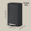 Steel Trash Bin – Stainless Steel – Black – 50L with Soft Close and Removable Inner Bucket
