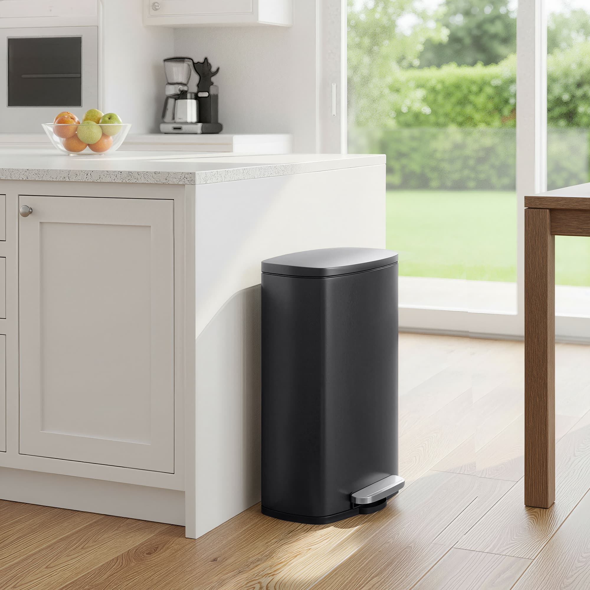 Steel Trash Bin – Stainless Steel – Black – 50L with Soft Close and Removable Inner Bucket