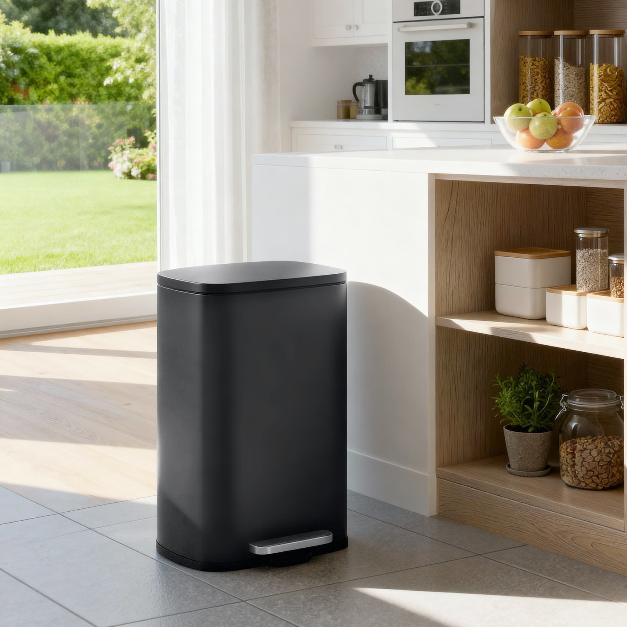 Steel Trash Bin – Stainless Steel – Black – 50L with Soft Close and Removable Inner Bucket