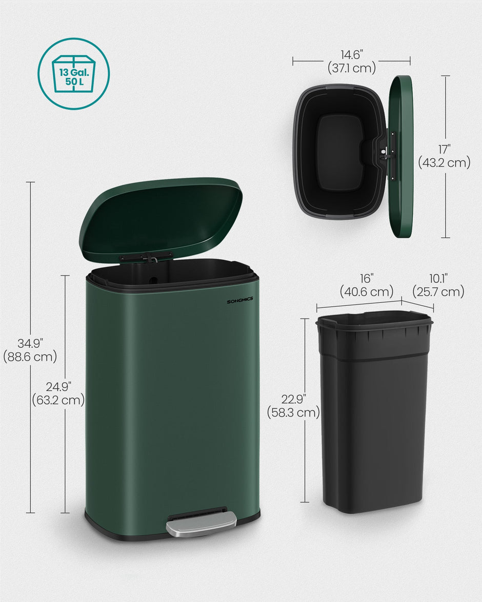 Pedal Bin – Steel – Retro Green – 50L Capacity with Soft Close Function