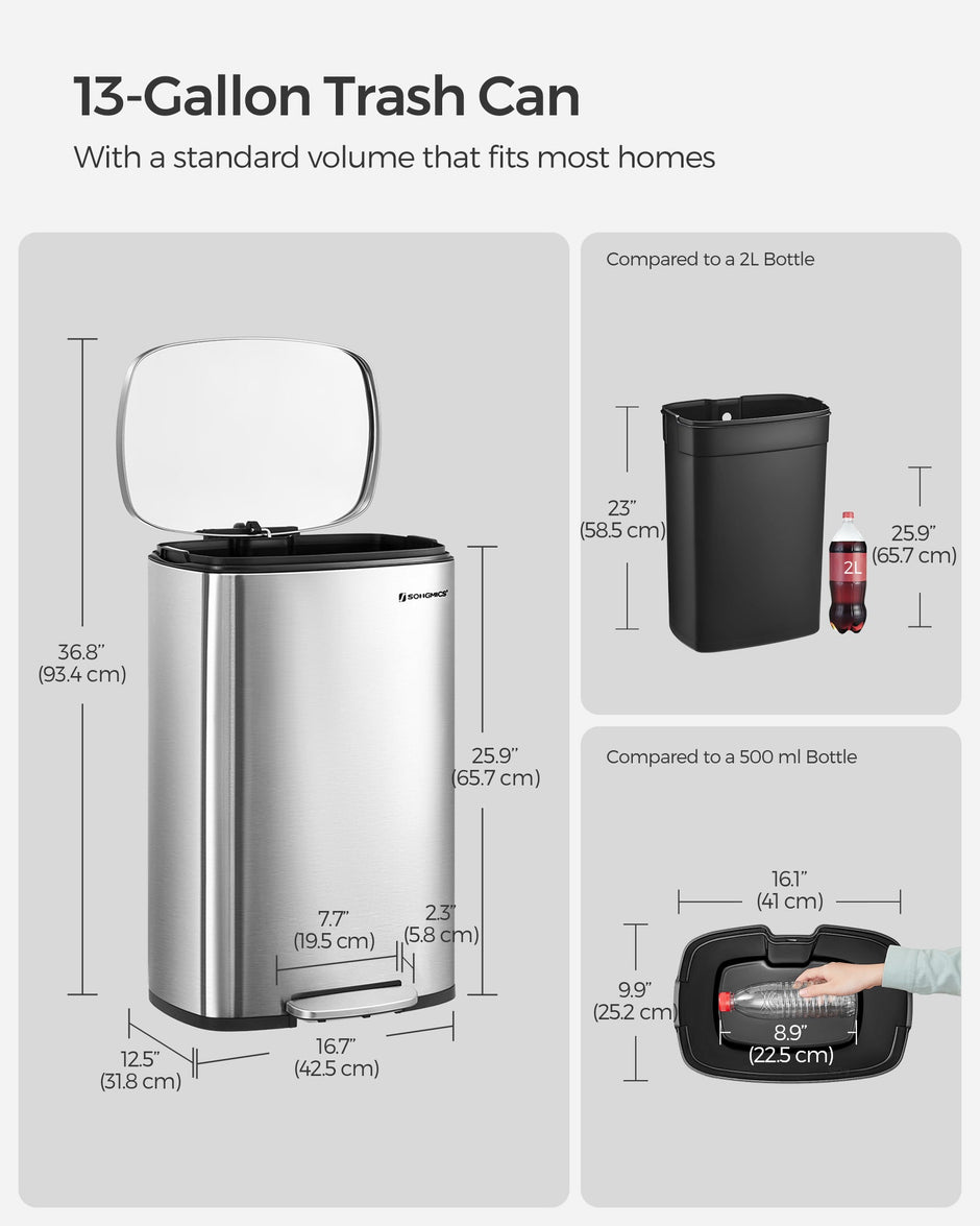 Pedal Kitchen Bin – Steel – 50L – Soft Close, Step-On Feature