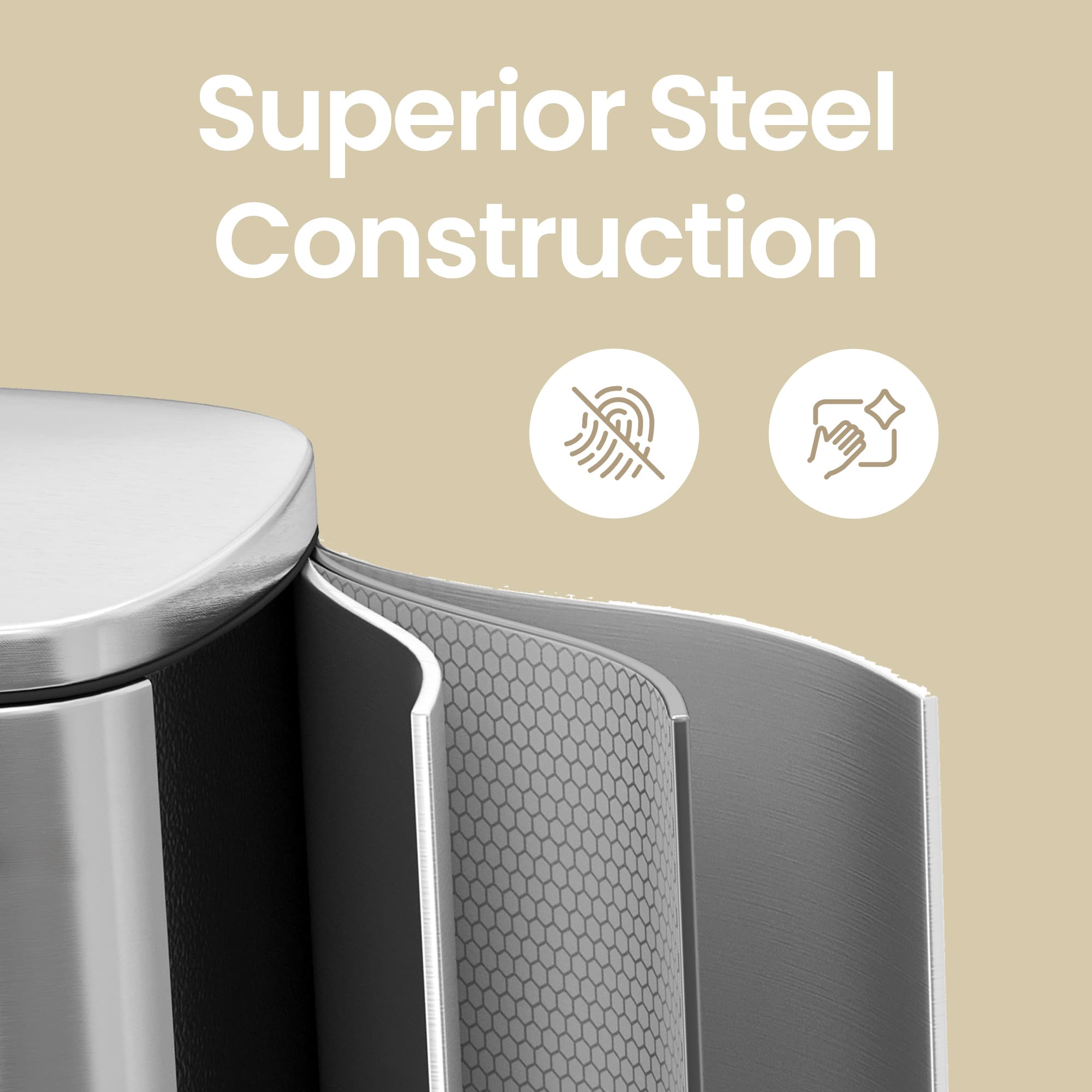Steel Trash Bin – Stainless Steel – Black – 50L with Soft Close and Removable Inner Bucket