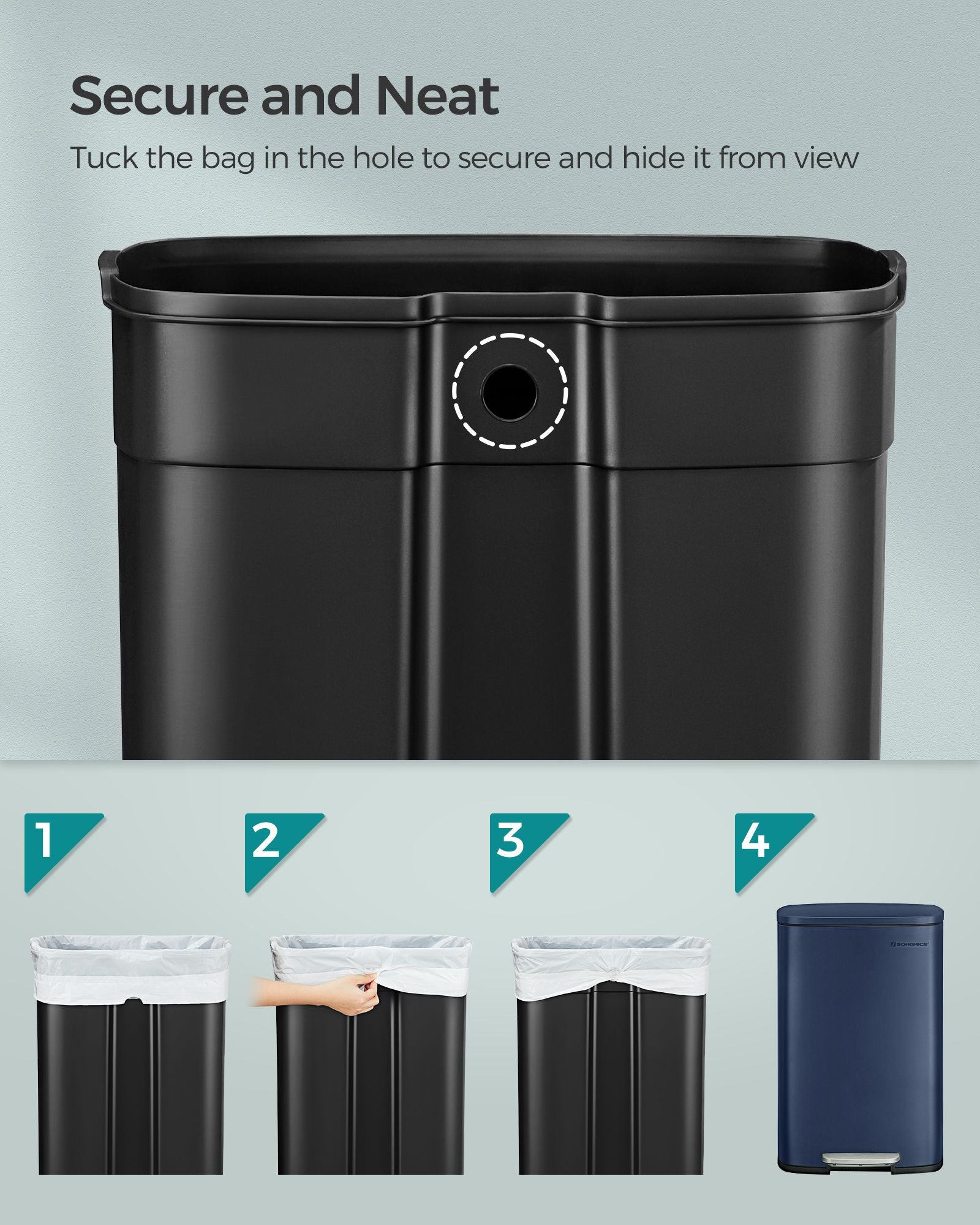Kitchen Pedal Bin – Steel – Charcoal Blue – Soft Close with Inner Bucket – 50L