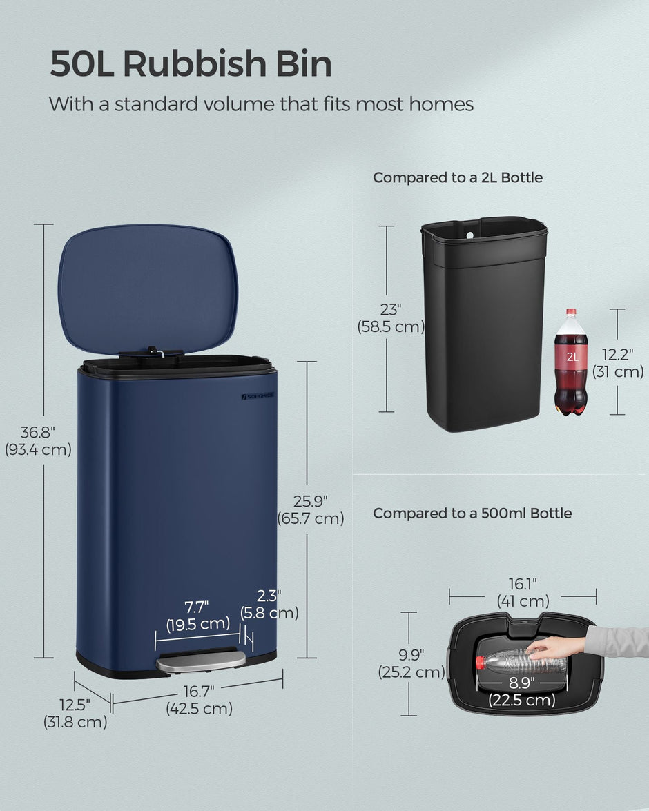 Kitchen Pedal Bin – Steel – Charcoal Blue – Soft Close with Inner Bucket – 50L