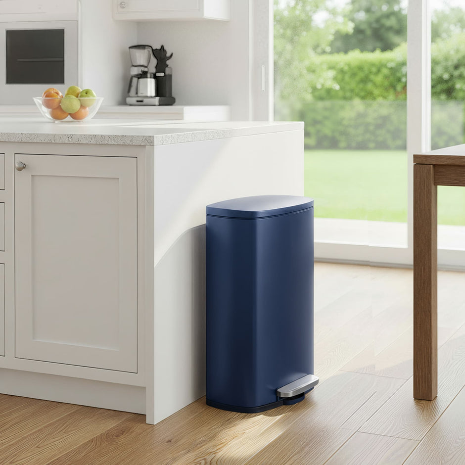 Steel Trash Bin – Stainless Steel – Blue – 50L Capacity with Soft Close and Removable Inner Bucket