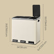 Triple Pedal Bin – Stainless Steel – Beige – 54 L with Soft-Close Lids and Compartments
