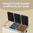 Triple Pedal Bin – Stainless Steel – Beige – 54 L with Soft-Close Lids and Compartments