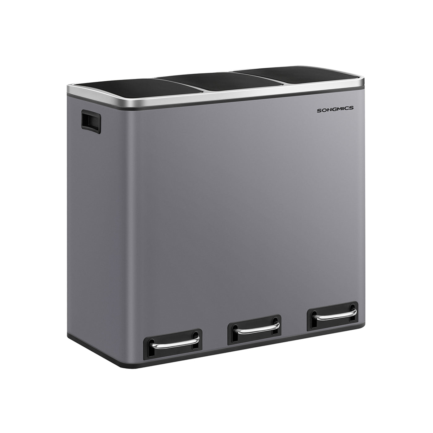 Rubbish Bin – Stainless Steel – Matte Grey – Trio Design with Soft-Closing Lids and 15 Liners Included
