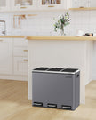 Rubbish Bin – Stainless Steel – Matte Grey – Trio Design with Soft-Closing Lids and 15 Liners Included