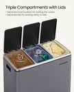 Rubbish Bin – Stainless Steel – Matte Grey – Trio Design with Soft-Closing Lids and 15 Liners Included