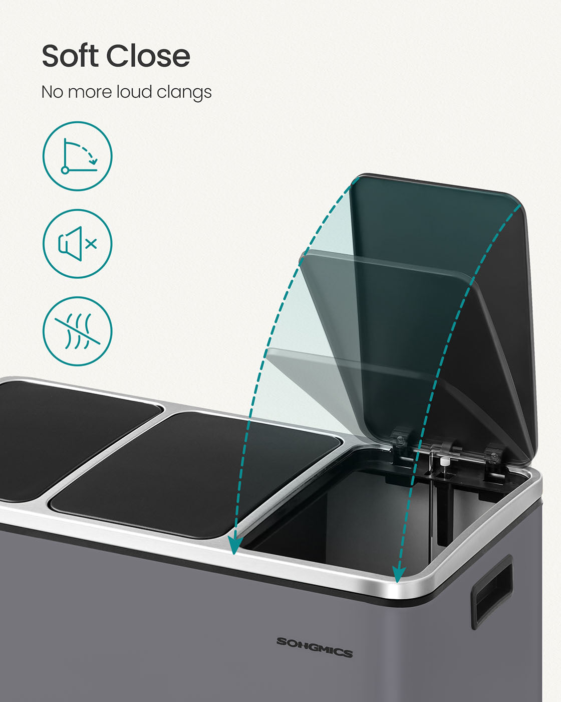 Rubbish Bin – Stainless Steel – Matte Grey – Trio Design with Soft-Closing Lids and 15 Liners Included