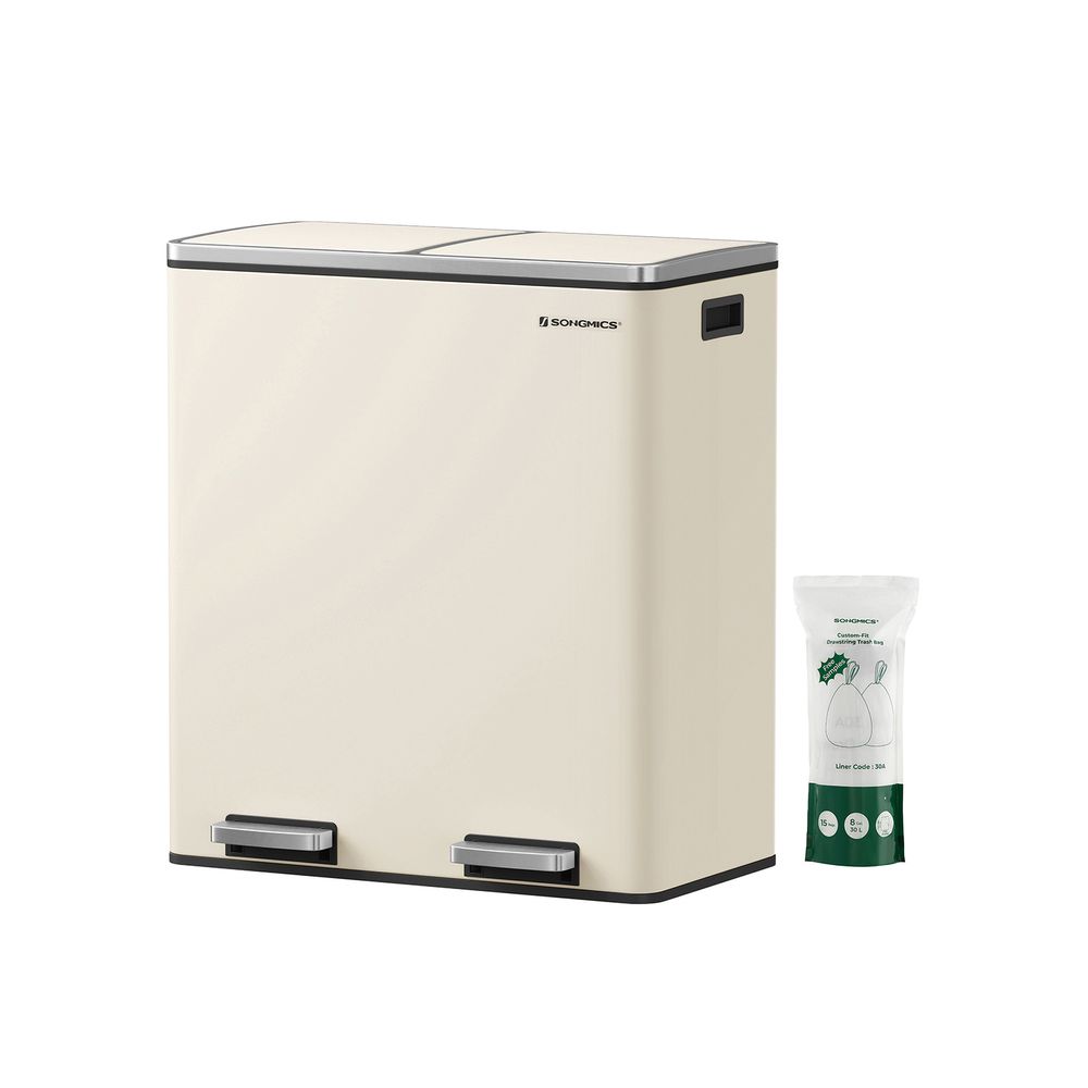 Step-Open Waste Bin – Metal – Cream – Dual Compartment with Soft Closure