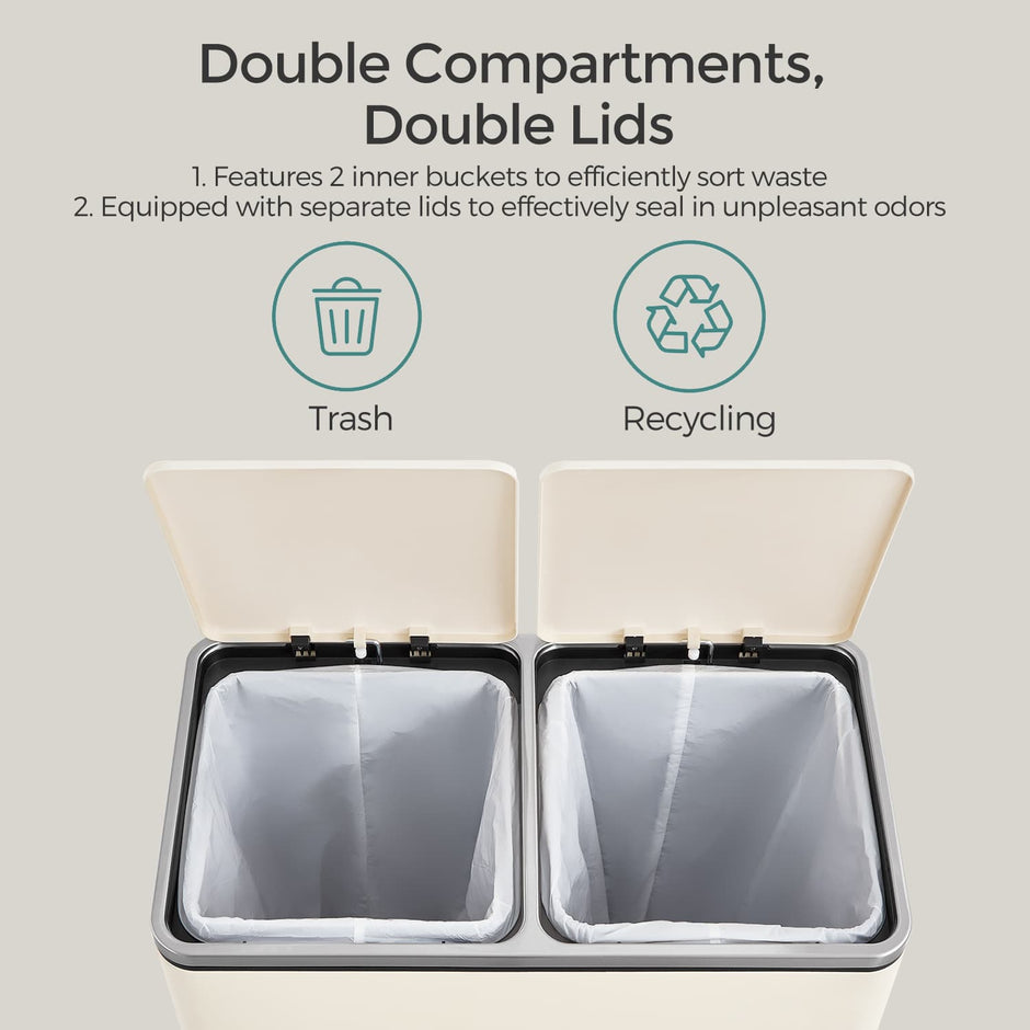 Recycling Bin – Plastic – Cream – 60L 2-Compartment with Soft-Close Lids