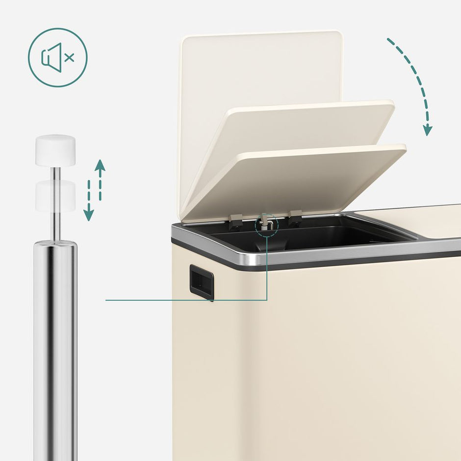 Step-Open Waste Bin – Metal – Cream – Dual Compartment with Soft Closure