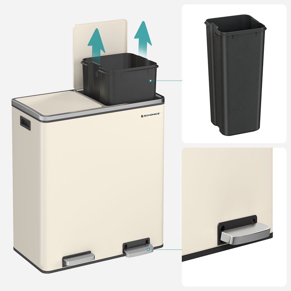 Step-Open Waste Bin – Metal – Cream – Dual Compartment with Soft Closure