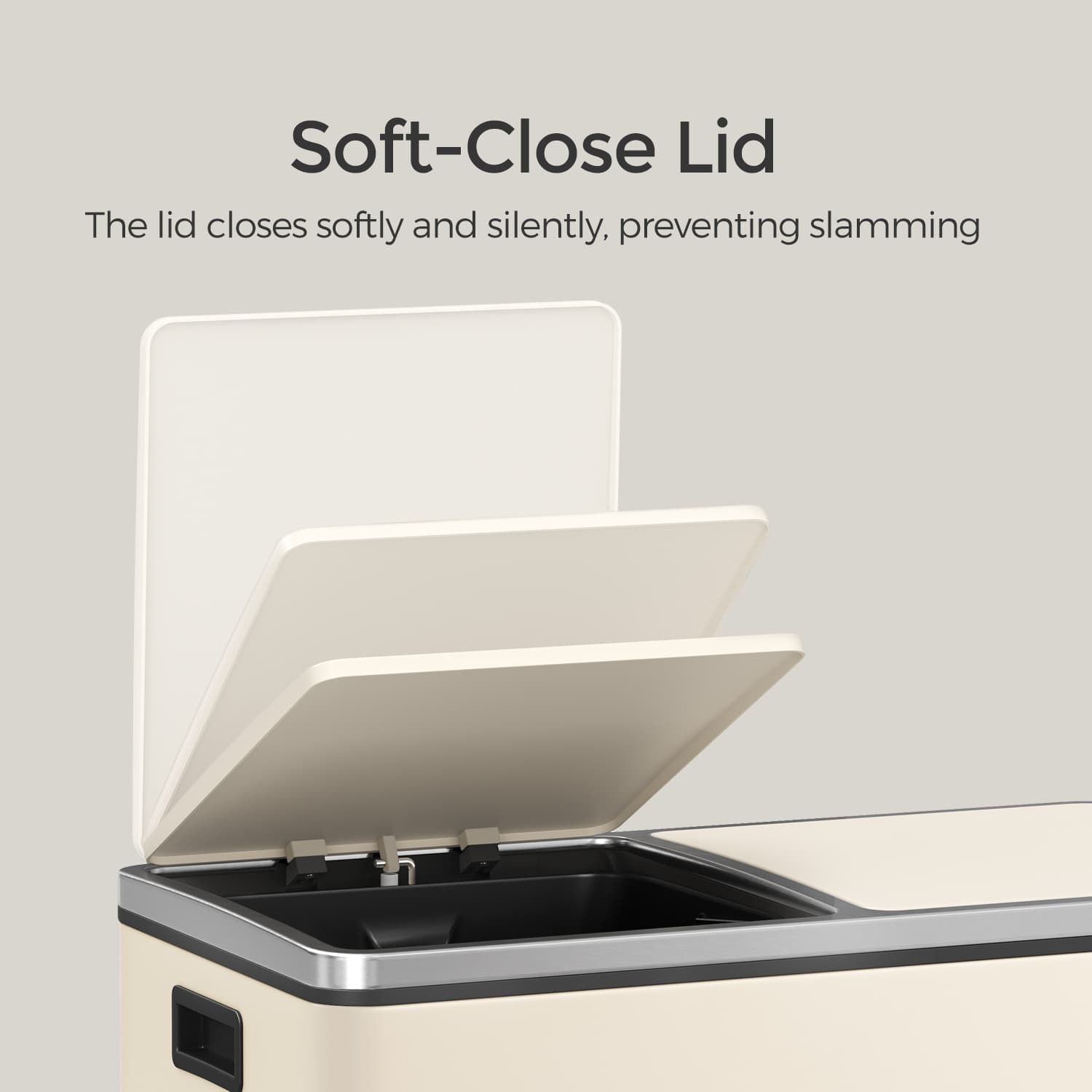 Recycling Bin – Plastic – Cream – 60L 2-Compartment with Soft-Close Lids