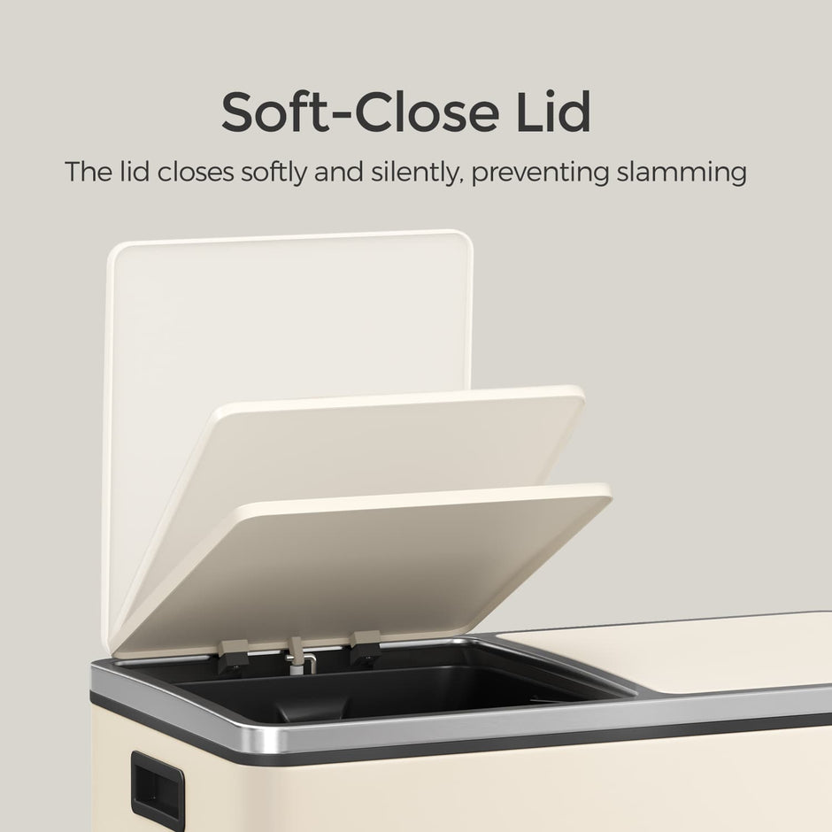 Recycling Bin – Plastic – Cream – 60L 2-Compartment with Soft-Close Lids