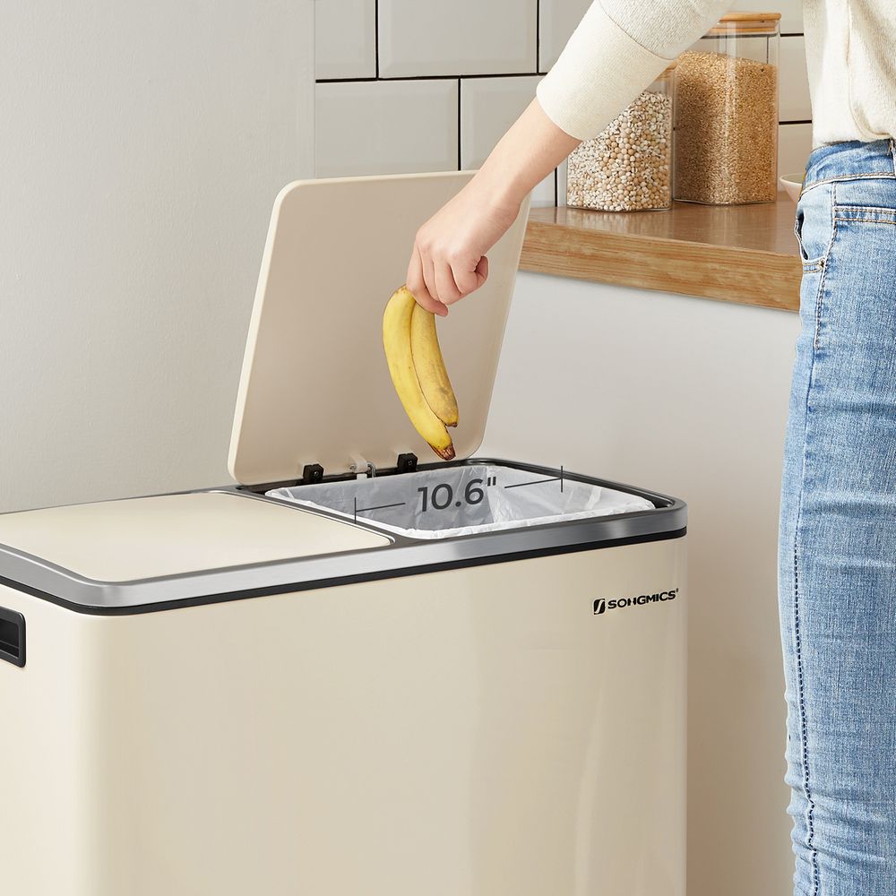 Step-Open Waste Bin – Metal – Cream – Dual Compartment with Soft Closure