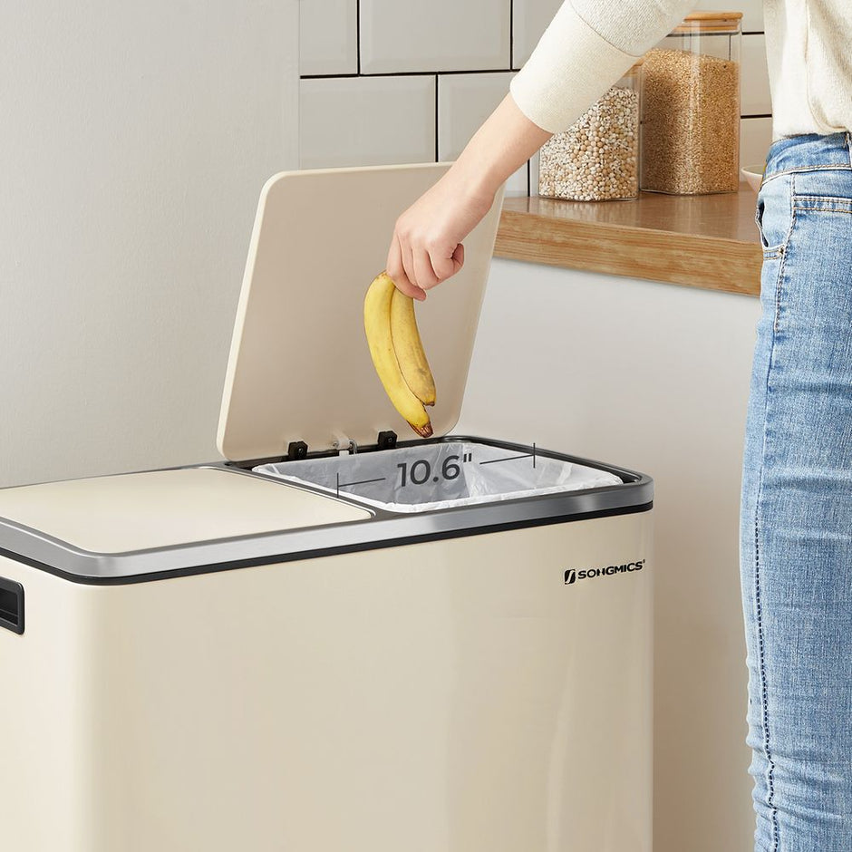 Step-Open Waste Bin – Metal – Cream – Dual Compartment with Soft Closure