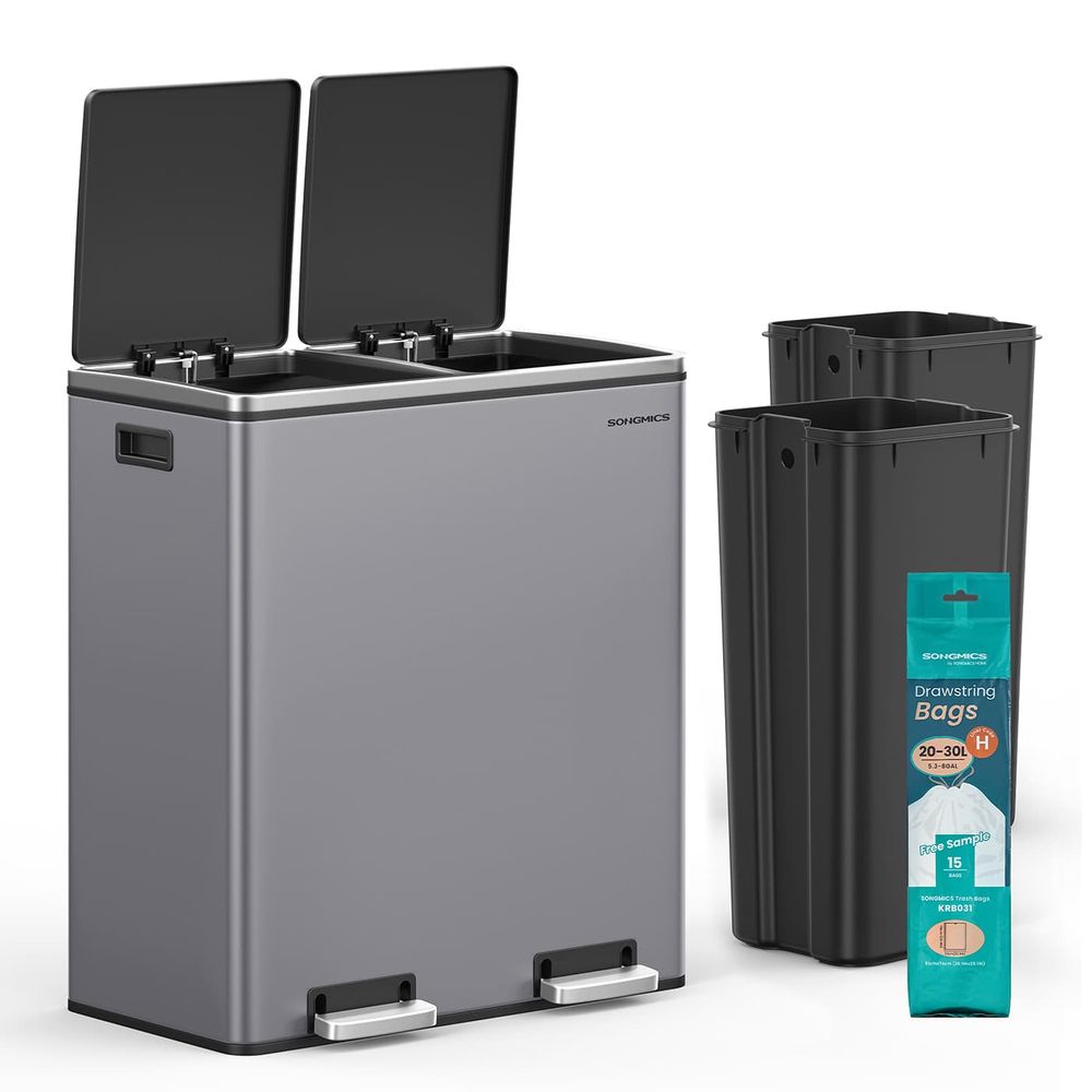 Step-Open Waste Bin – Metal – Cream – Dual Compartment with Soft Closure