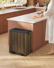 Dual Compartment Rubbish Bin – Stainless Steel & Plastic – Dark Walnut – 60L Capacity with Carry Handles