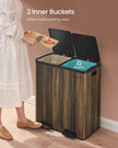 Dual Compartment Rubbish Bin – Stainless Steel & Plastic – Dark Walnut – 60L Capacity with Carry Handles