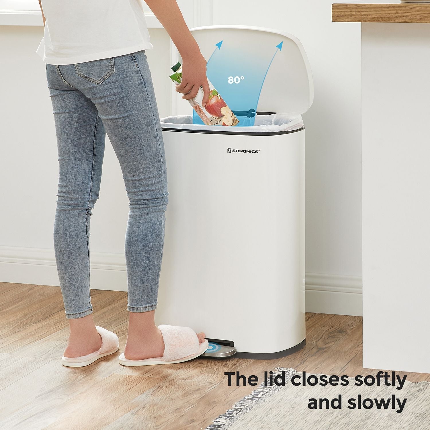 Pedal Kitchen Bin – Steel – Cloud White – 50L Capacity with Soft Close Inner Bucket