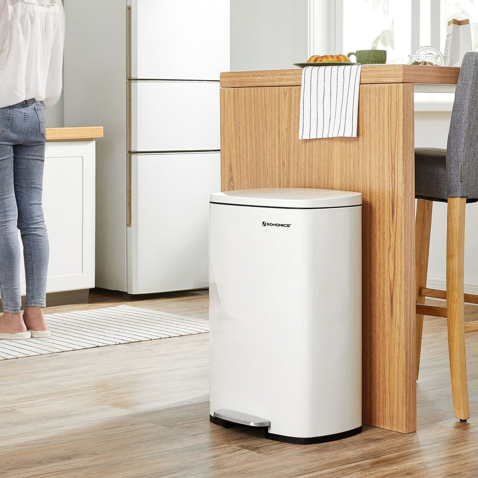 Pedal Kitchen Bin – Steel – Cloud White – 50L Capacity with Soft Close Inner Bucket