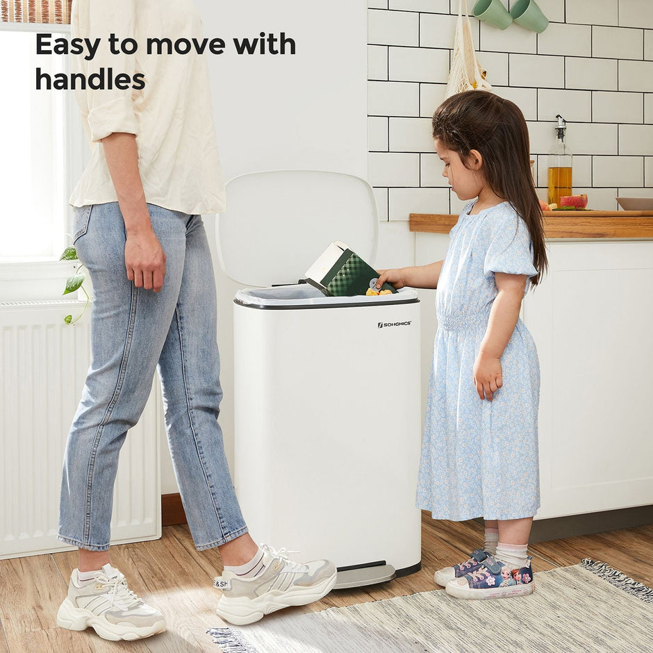 Pedal Kitchen Bin – Steel – Cloud White – 50L Capacity with Soft Close Inner Bucket