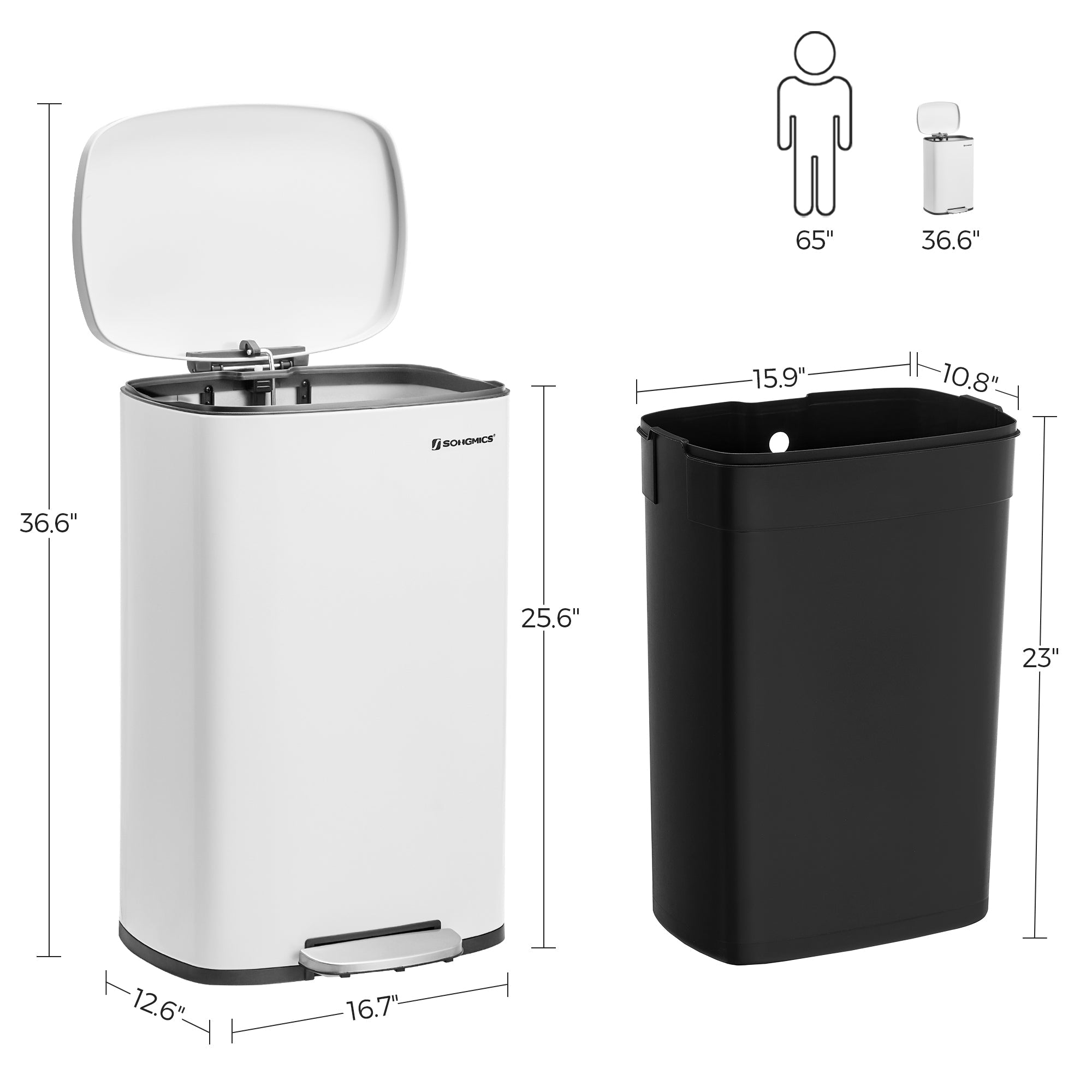Pedal Kitchen Bin – Steel – Cloud White – 50L Capacity with Soft Close Inner Bucket