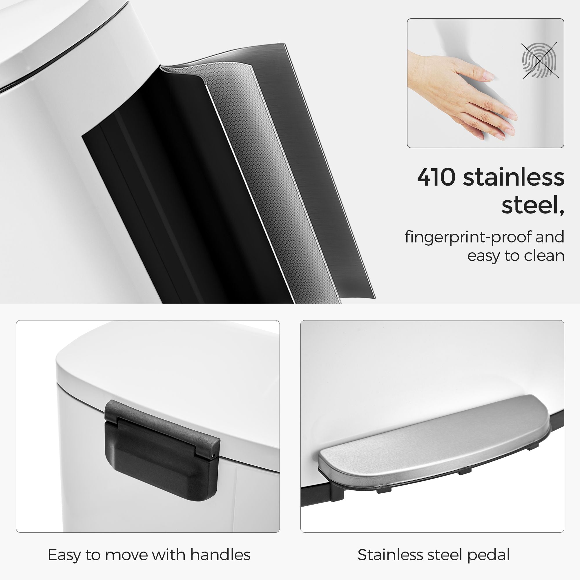 Pedal Kitchen Bin – Steel – Cloud White – 50L Capacity with Soft Close Inner Bucket