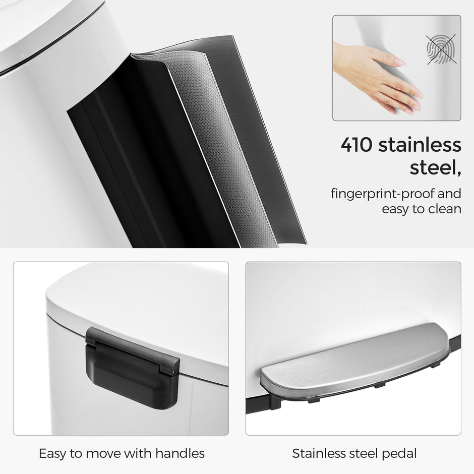 Pedal Kitchen Bin – Steel – Cloud White – 50L Capacity with Soft Close Inner Bucket