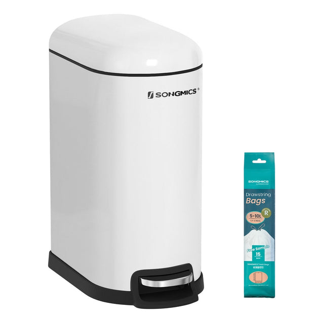 Slim Pedal Bin – Steel – Silver – 10L Capacity with Removable Inner Bucket and Slow Close Feature
