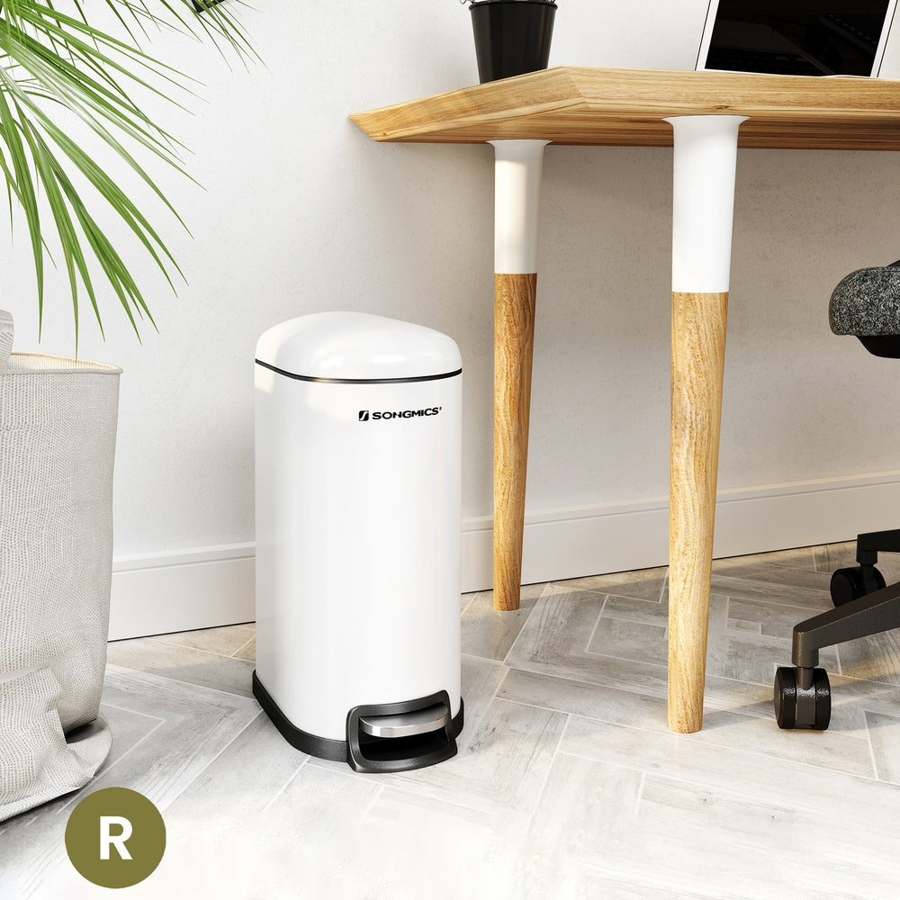 Slim Pedal Bin – Steel – Silver – 10L Capacity with Removable Inner Bucket and Slow Close Feature