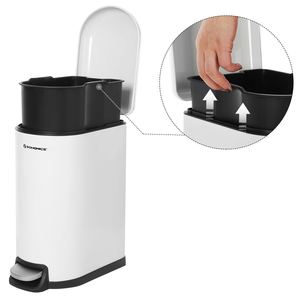 Slim Pedal Bin – Steel – Silver – 10L Capacity with Removable Inner Bucket and Slow Close Feature