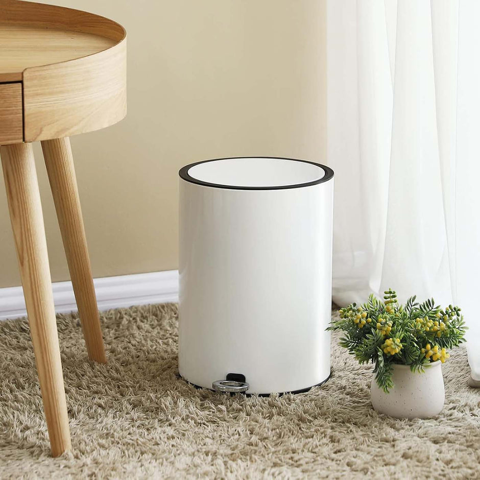 Bathroom Bin – Steel and Plastic – White – Pedal Design with ABS Lid