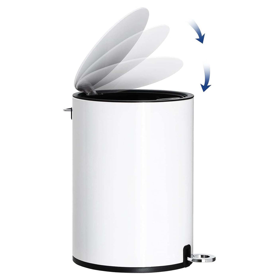 Bathroom Bin – Steel and Plastic – White – Pedal Design with ABS Lid