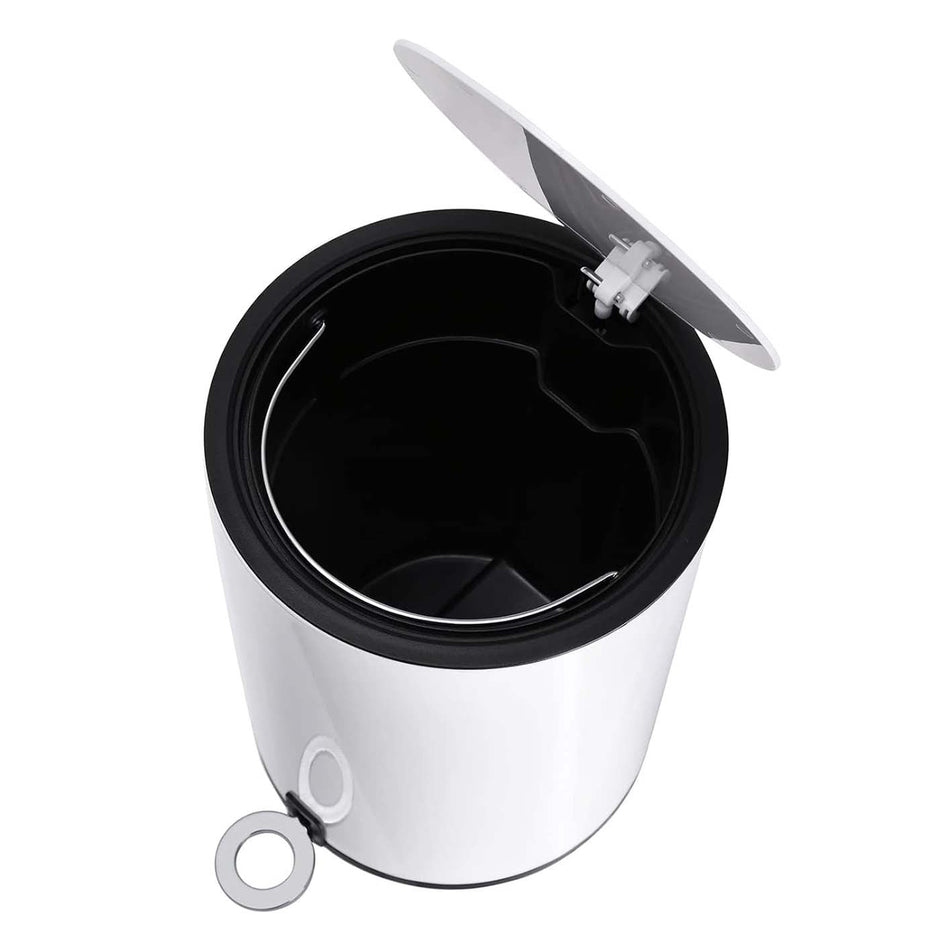 Bathroom Bin – Steel and Plastic – White – Pedal Design with ABS Lid