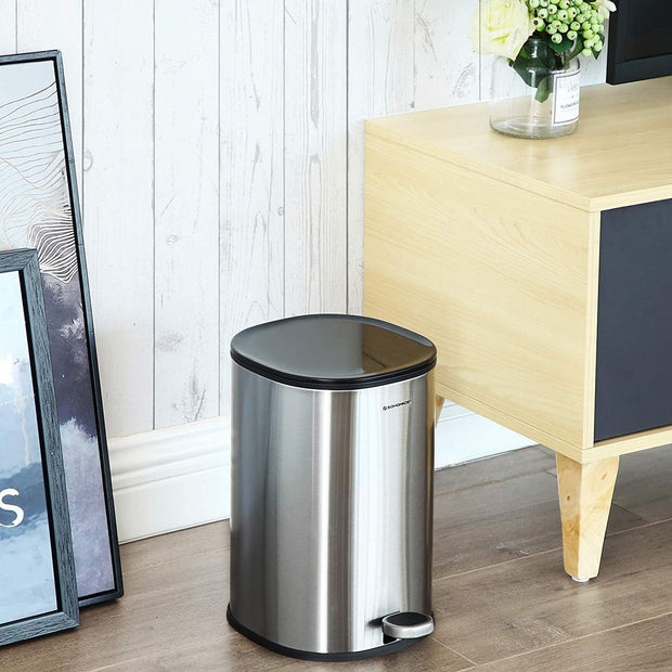 Step-Open Trash Can – Steel – Grey – 5L Capacity with Inner Bucket and Soft Closure